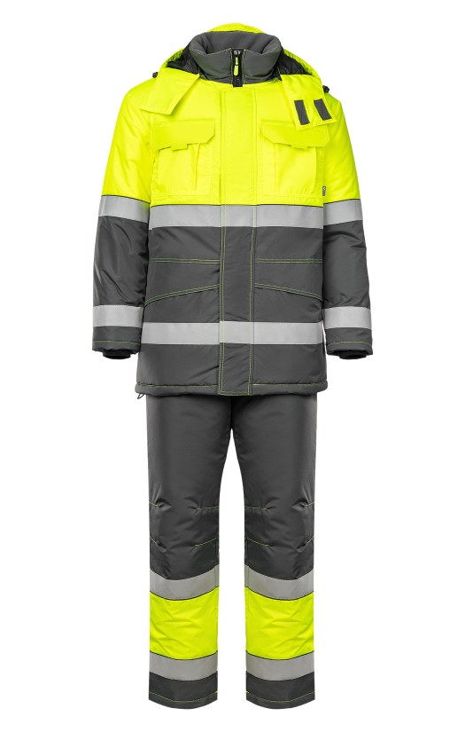 Костюм зимний сигнальный «Прожектор» флуоресцентный желтый с серым