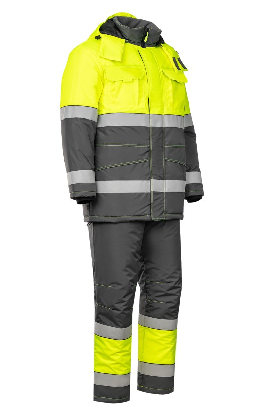 Костюм зимний сигнальный «Прожектор» флуоресцентный желтый с серым