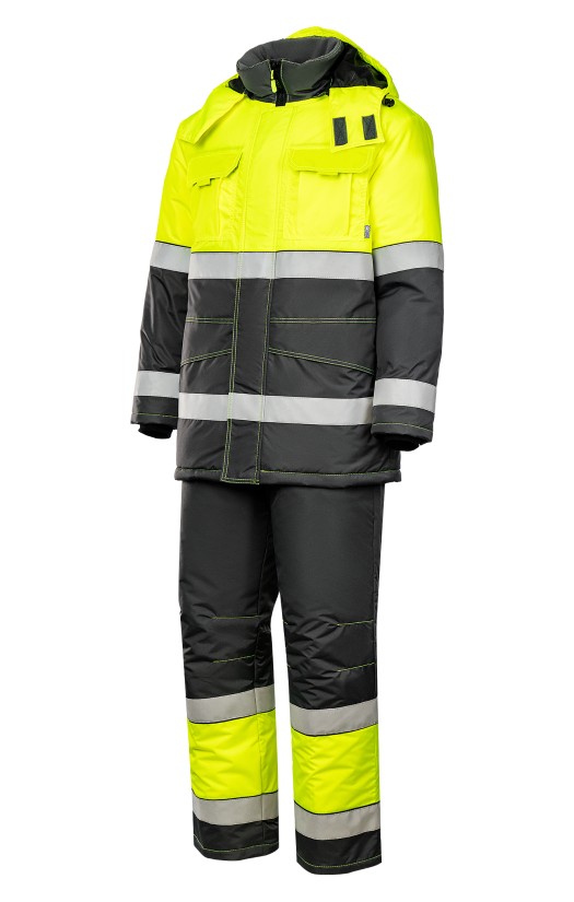 Костюм зимний сигнальный «Прожектор» флуоресцентный желтый с серым