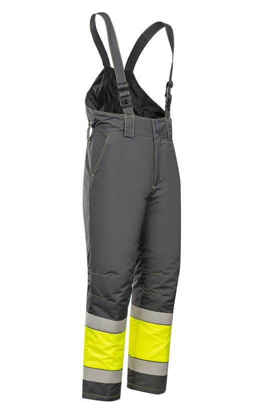 Костюм зимний сигнальный «Прожектор» флуоресцентный желтый с серым, полукомбинезон
