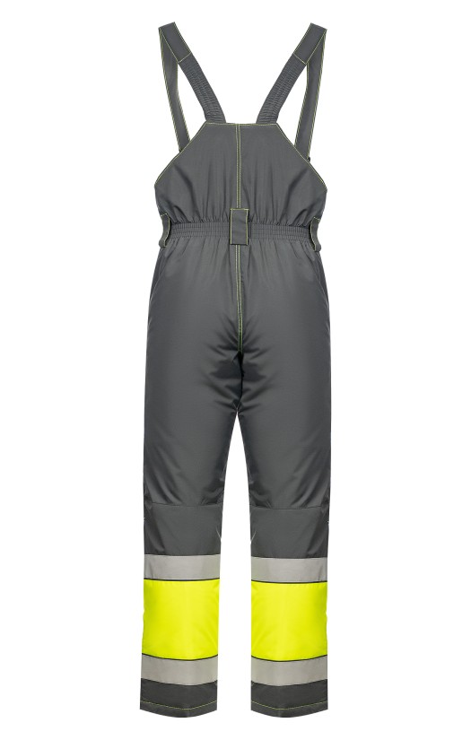 Костюм зимний сигнальный «Прожектор» флуоресцентный желтый с серым, полукомбинезон