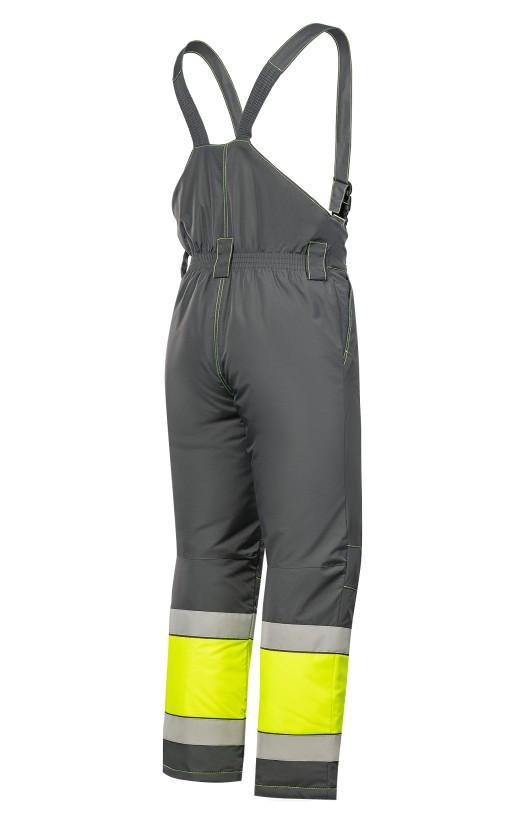 Костюм зимний сигнальный «Прожектор» флуоресцентный желтый с серым, полукомбинезон