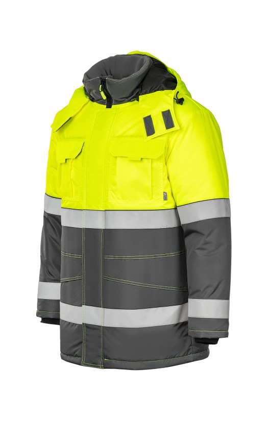 Костюм зимний сигнальный «Прожектор» флуоресцентный желтый с серым, куртка