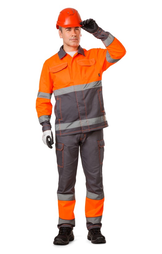 Костюм летний сигнальный «Прожектор» флуоресцентный оранжевый с серым